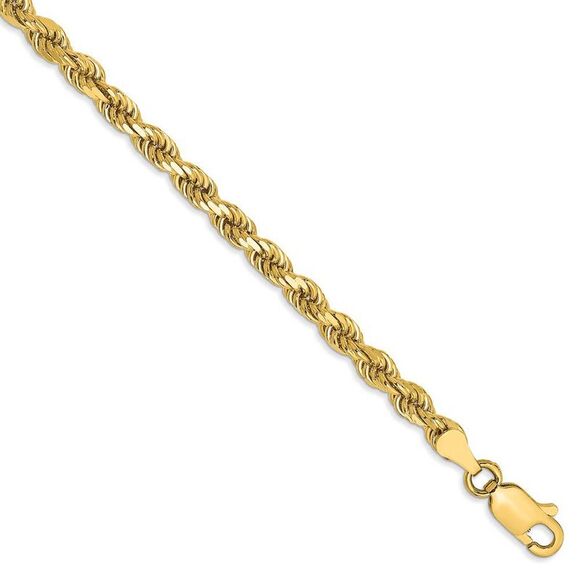 3.5mm 14k Yellow Gold Diamond Cut Solid Rope Chain Bracelet 8 Inch